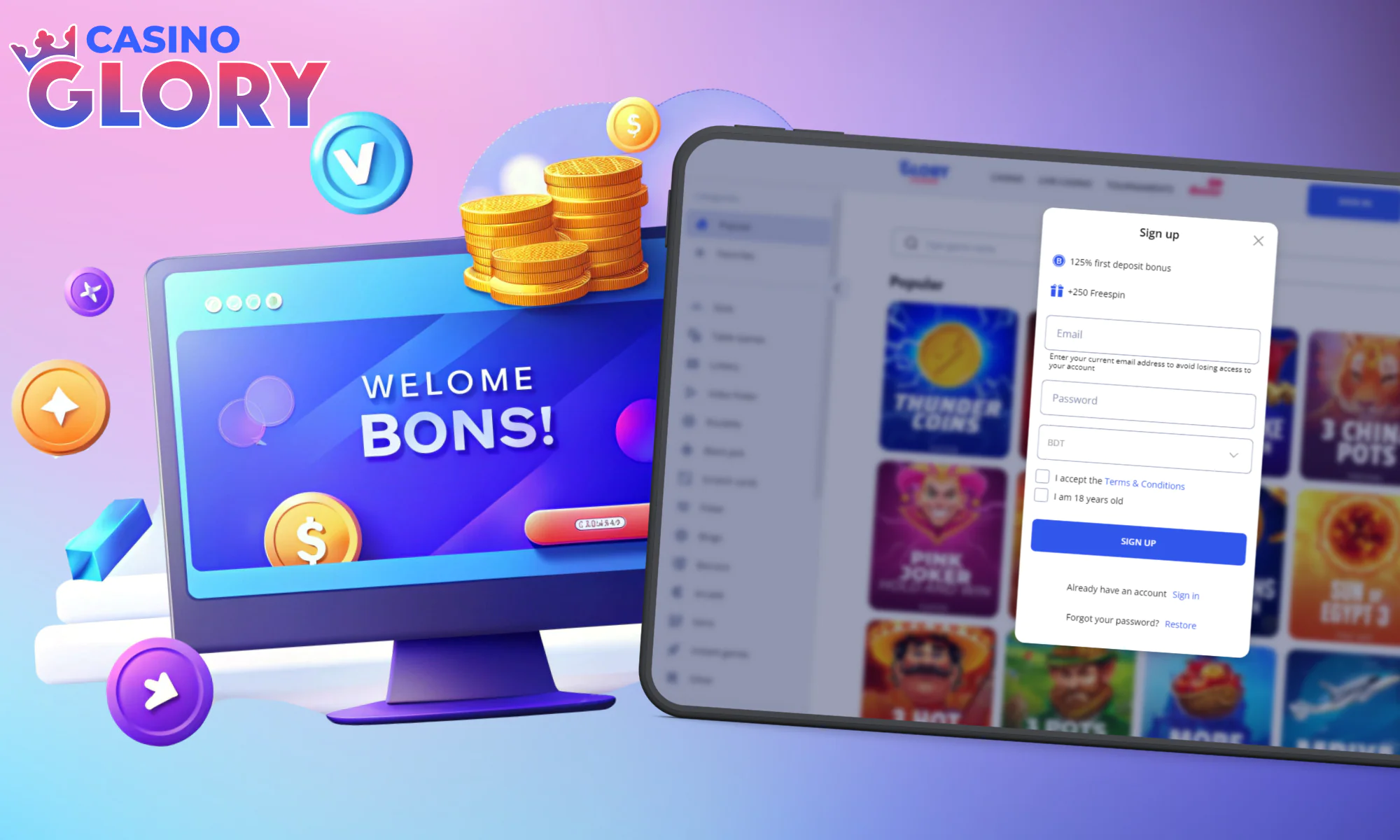 Welcome Glory Casino bonus for new players